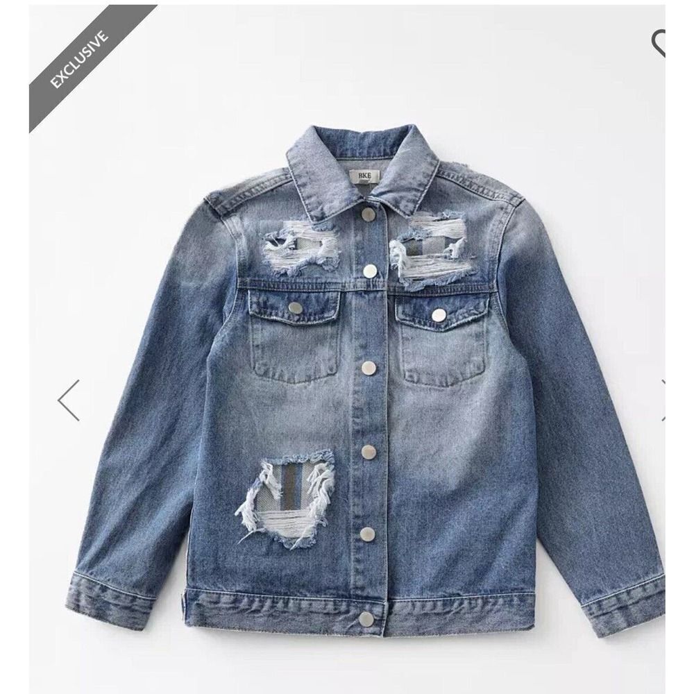 BKE | Buckle Girls Youth Denim Destructed‎ Distressed Jean Jacket SZ XL NWOT
